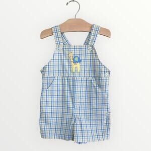 Starting Out One Piece Boys Shortalls 18M Plaid Zoo Appliqué Cotton Romper